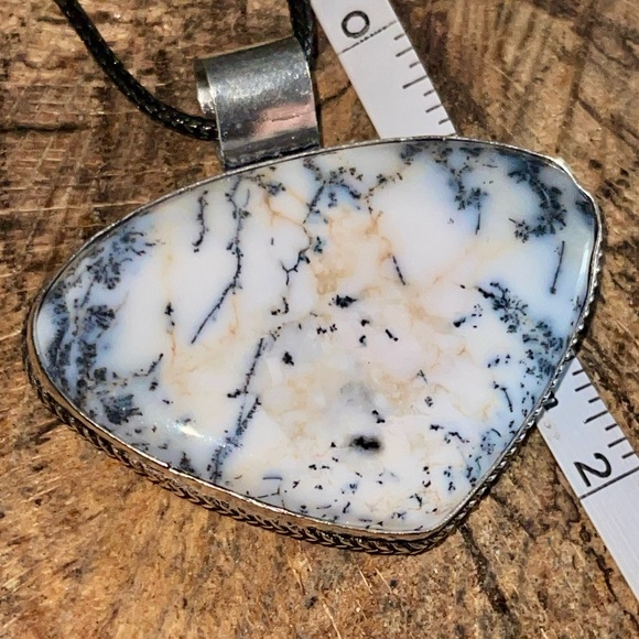 Black & White Dendritic Agate Pendant 2” - Picture 6 of 10